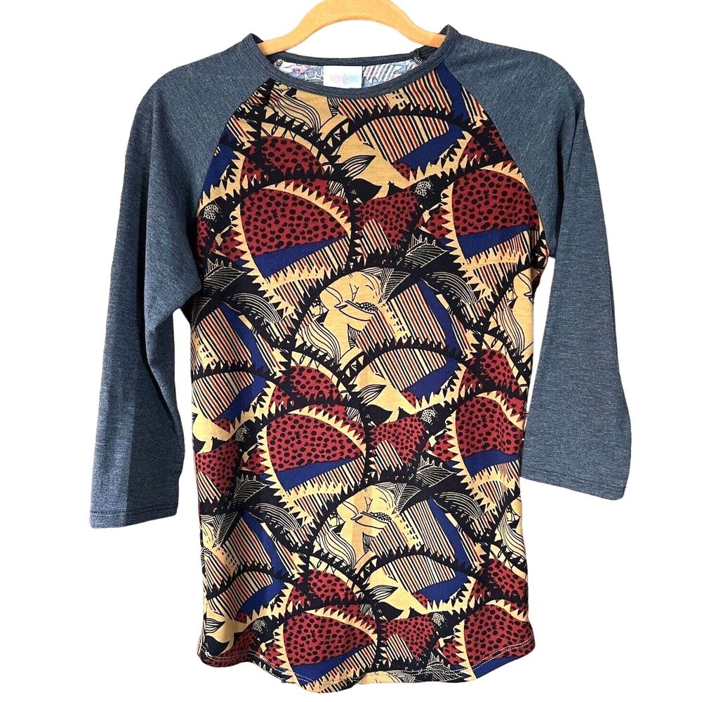 LulaRoe Randy Raglan Sleeve Top Knit Blouse Abstract Print NWOT XXS